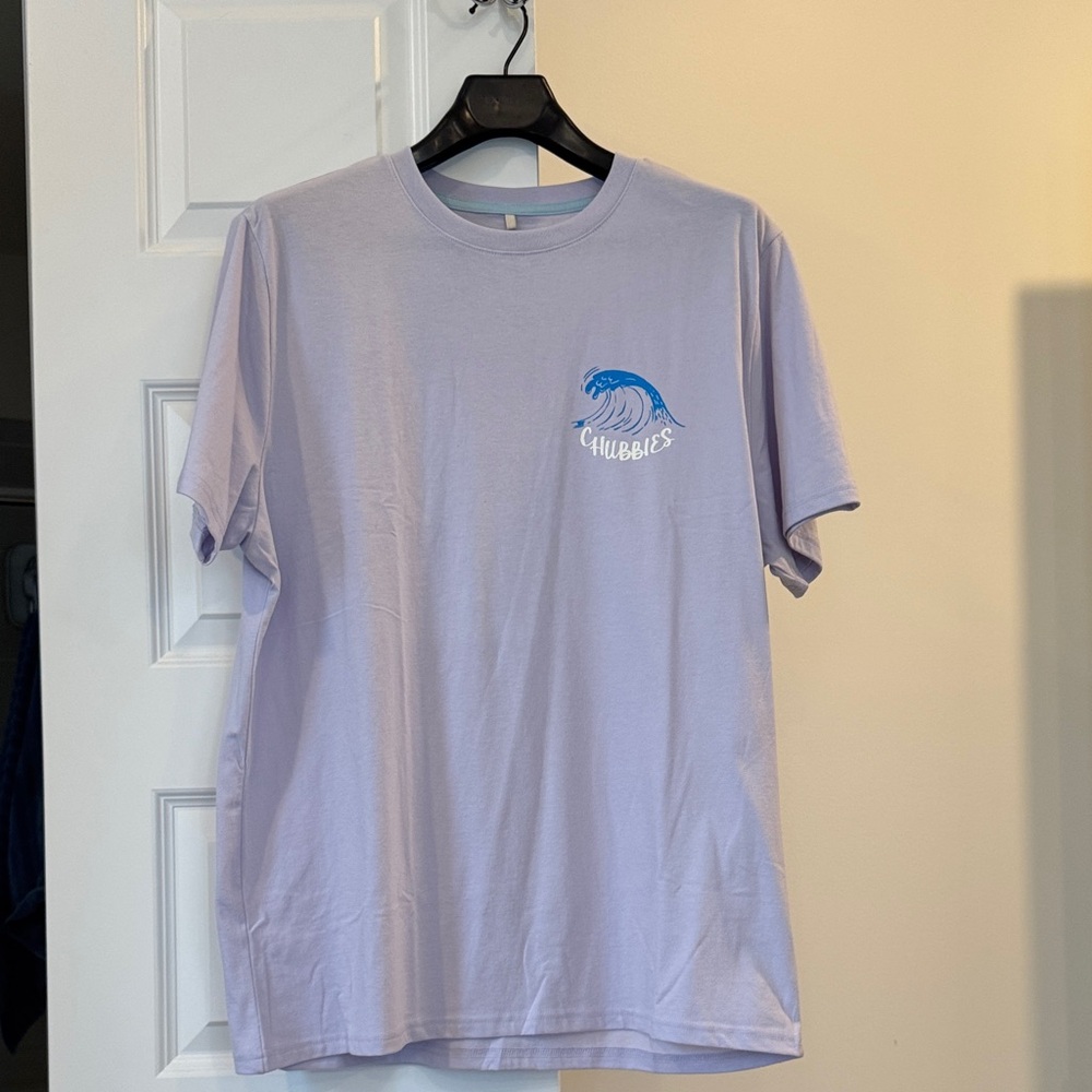 NWOT Chubbies Lavender Tee with Blue Wave Design